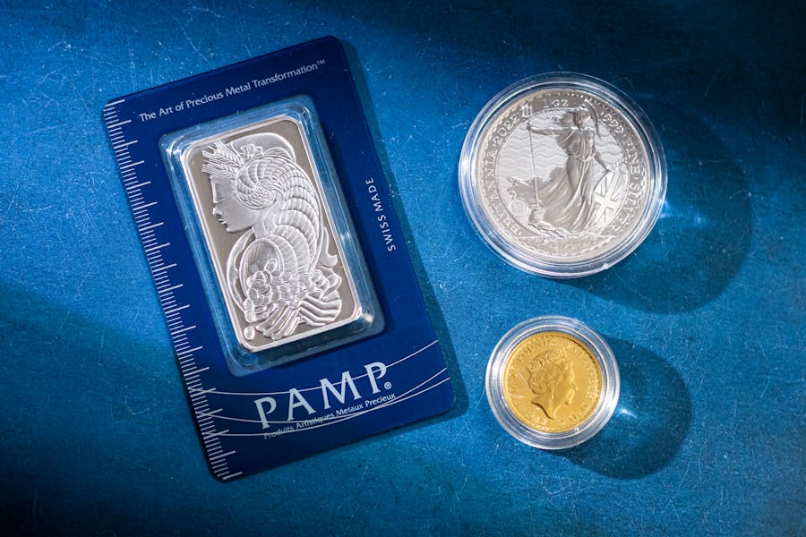 Silver coins and silver bar